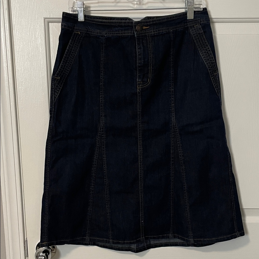 BANDOLINO BLU Classic Denim Skirt Women's 8 MIdi A line Fall Jean Dark